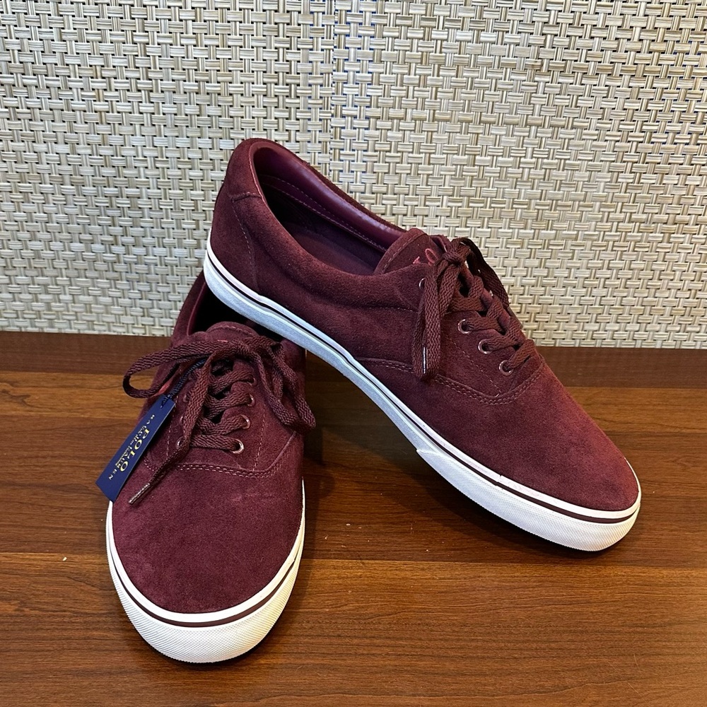 🌟3xHP🌟NWT Polo Ralph Lauren Thorton Maroon Suede Low-Top Sneakers 12D